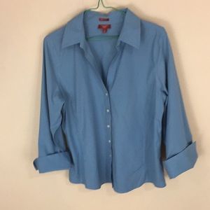Talbots  Haberdashery Wrinkle Resistant Button Up Blue Shirt 14P Petite